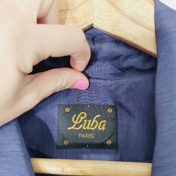 Luba Vintage Purple Double Breasted Trench Coat Jacket Pockets Retro Padded 20.5 - Picture 4 of 13